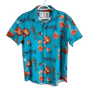 Tropical Bros Button Down Shirt Mens S Teal Natalies Juice Co Hawaiian‎ Shirt